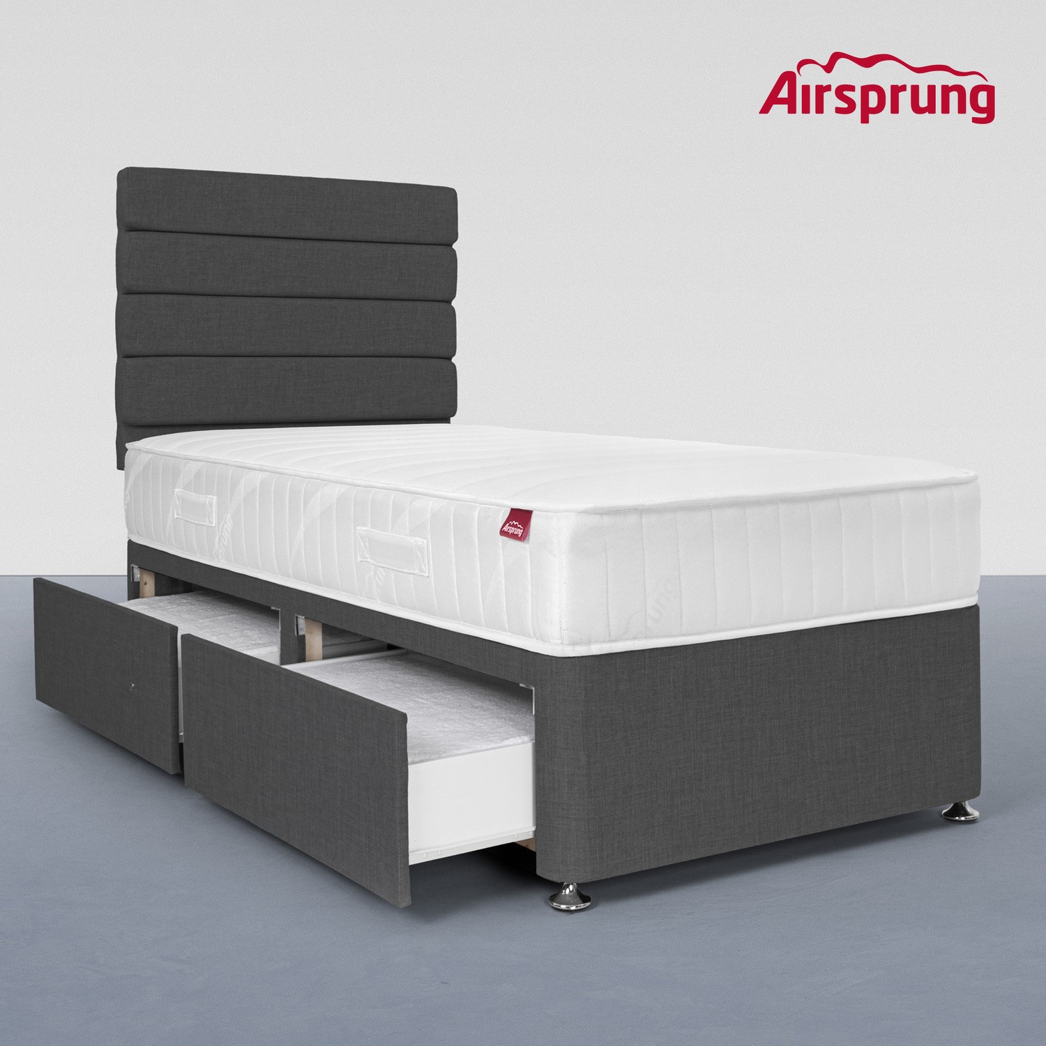 Read more about Airsprung single 2 drawer divan bed with hybrid mattress charcoal